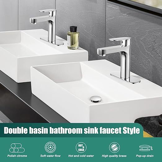 Bathroom Sink Faucet Polished Chrome Single Handle Brass 1 Hole Basin Mixer Tap Deck Mount Vessel Sink Faucets Lavatory Vanity Bathroom Faucets Deck Plate Pop Up Drain Included