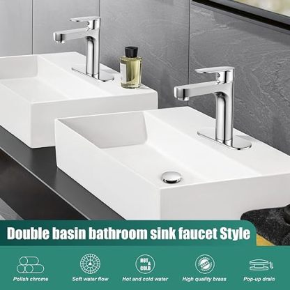 Bathroom Sink Faucet Polished Chrome Single Handle Brass 1 Hole Basin Mixer Tap Deck Mount Vessel Sink Faucets Lavatory Vanity Bathroom Faucets Deck Plate Pop Up Drain Included