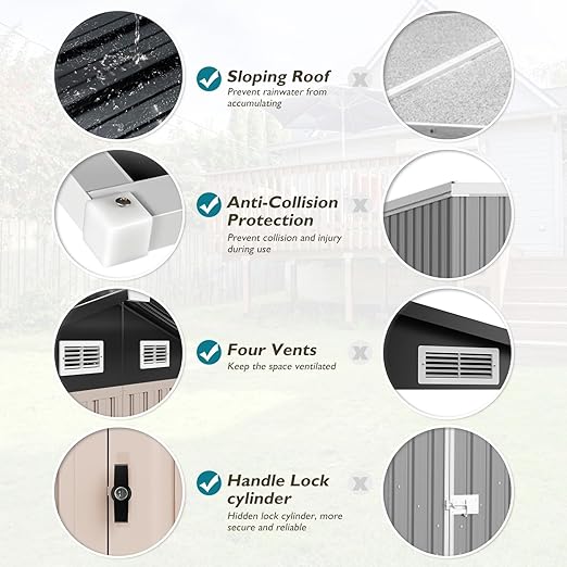 Outdoor Storage Shed 3.6x6.4FT, Utility Steel Tool Shed with Lockable Door, Galvanized Metal with Air Vents for Garden Backyard Patio Lawn