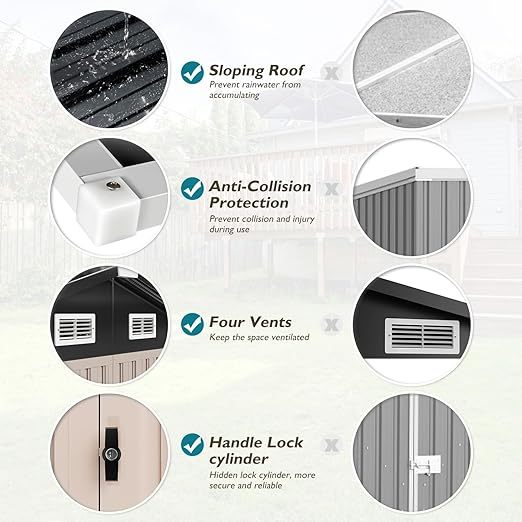 Outdoor Storage Shed 3.6x6.4FT, Utility Steel Tool Shed with Lockable Door, Galvanized Metal with Air Vents for Garden Backyard Patio Lawn