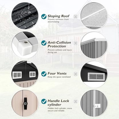 Outdoor Storage Shed 3.6x6.4FT, Utility Steel Tool Shed with Lockable Door, Galvanized Metal with Air Vents for Garden Backyard Patio Lawn