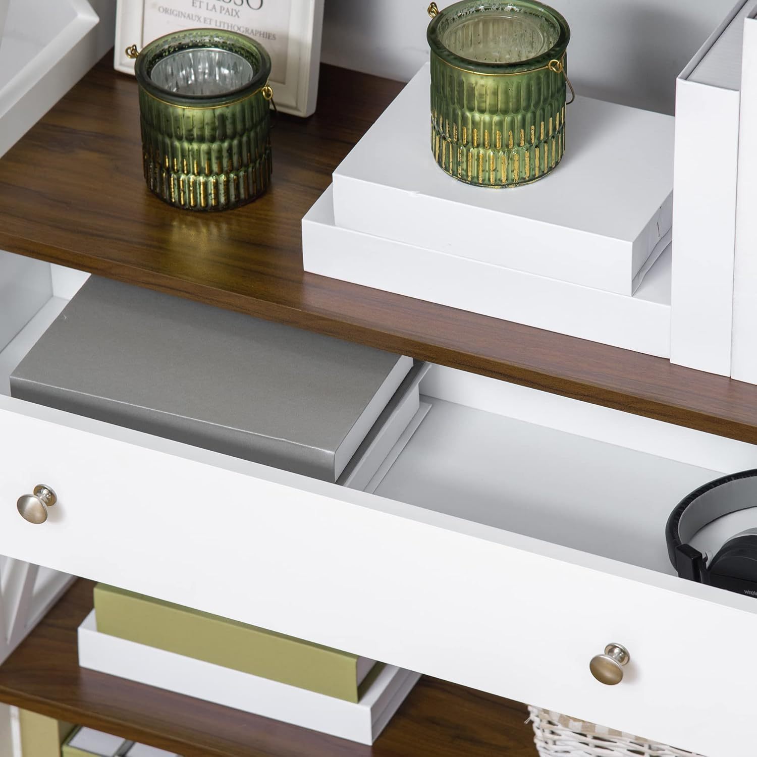 4-Tier Shelving Bookcase Storage Cupboard with Pull Out Drawer