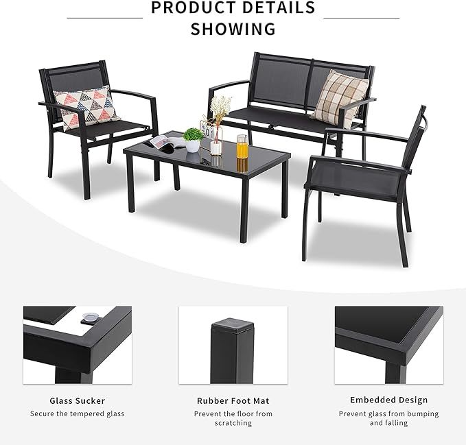 4 Pieces Patio Furniture Set All Weather Textile Fabric Outdoor Conversation Set