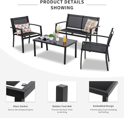 4 Pieces Patio Furniture Set All Weather Textile Fabric Outdoor Conversation Set