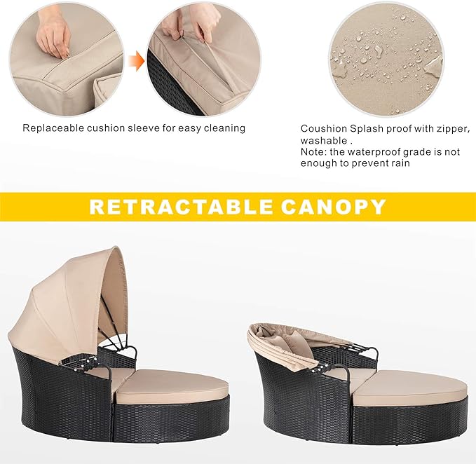 Outdoor Patio Furniture Outdoor Round Daybed with Retractable Canopy