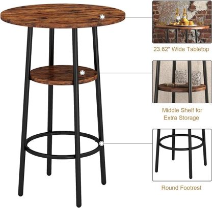 3-Piece Bar Table Set for 2, Small 2-Tier Round Bistro Pub Dining Table & PU Upholstered Stools with Backrest
