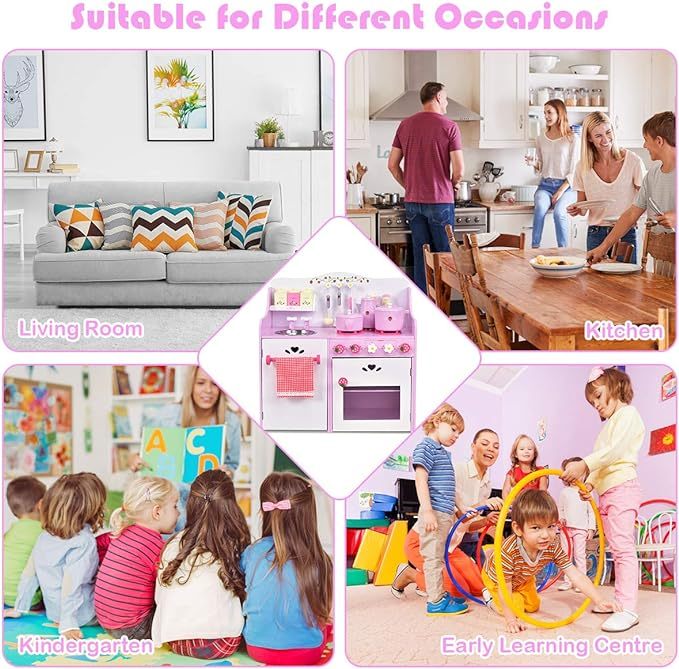 13 Pcs Cookware Utensils, Faucet, Stove, Storage Cabinet, Little Chef Toy Kitchen Set