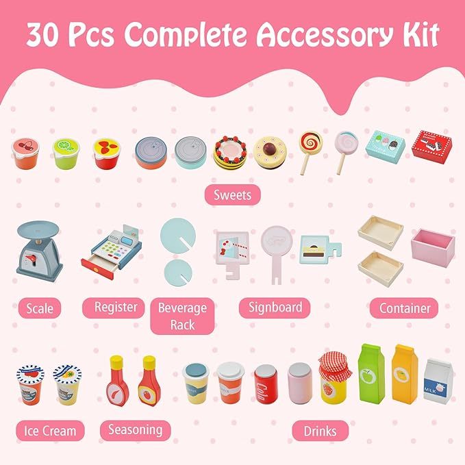 30-Piece Toddler Pretend Play Grocery Store Playset w/Cash Register & Scale