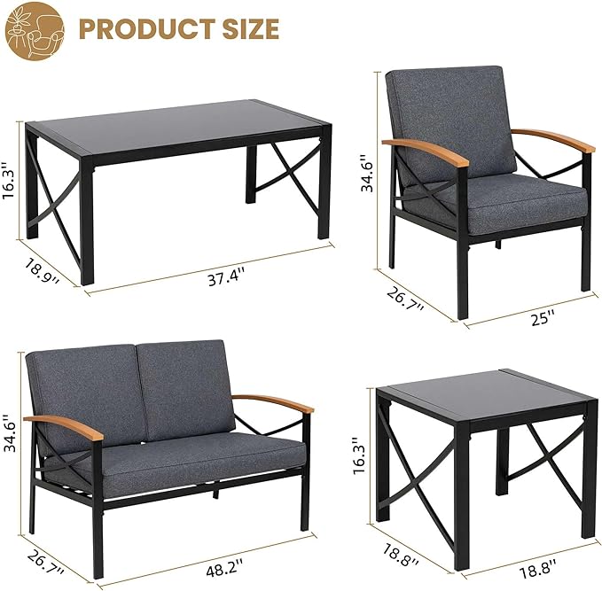 5 Piece Outdoor Patio Furniture Set, Metal Sofa Conversation Set