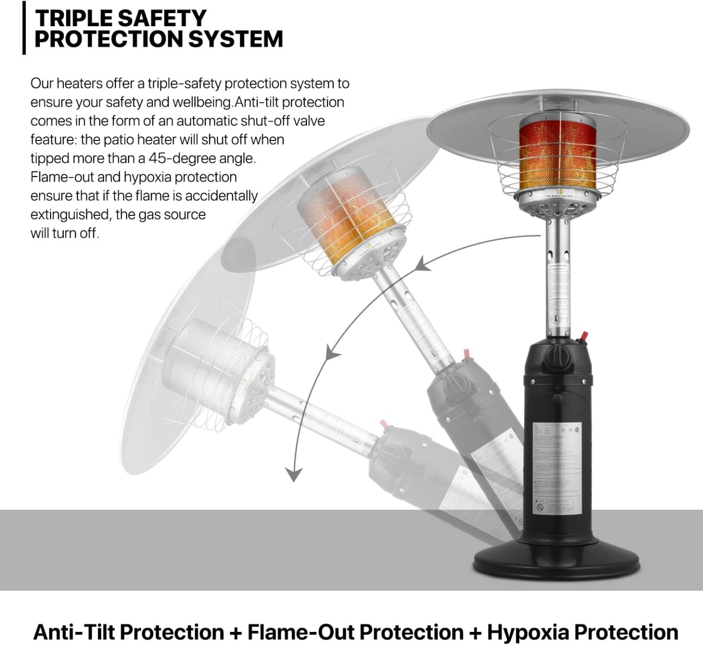 Portable Patio Heater Standing Patio Floor Air Heater 11000 BTU Floor Standing Heater with Ignition System for Outside Garden Porch Party Deck,Black