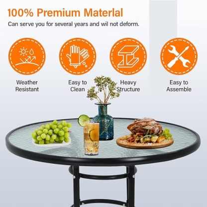Outdoor Table Patio Table Dining Table with Tempered Glass Umbrella Hole