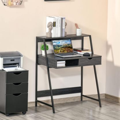 Computer Desk with A Frame for Small Spaces, Writing Table with Drawer and Storage Shelves