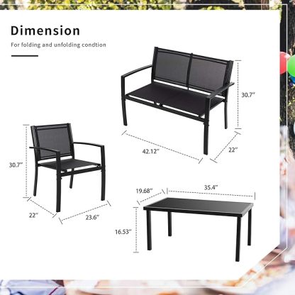 4 Pieces Patio Furniture Set All Weather Textile Fabric Outdoor Conversation Set