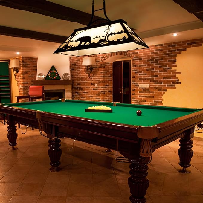 Tiffany Pool Table Light 3 Lights, Rustic Bear Chandelier for Kitchen Island, Cabin, Billiards Table Lamp