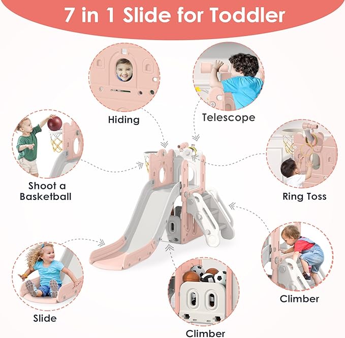 7 in 1 Toddler Slide, L-Shaped Kids Slide for Toddlers Age 1+