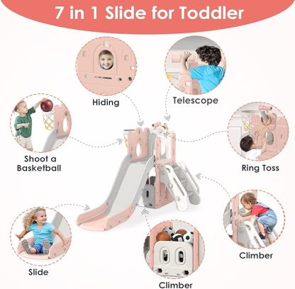 7 in 1 Toddler Slide, L-Shaped Kids Slide for Toddlers Age 1+
