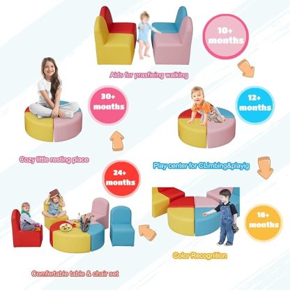 Kids Sofa Seating Set Convert to Table and 4 Chairs Colorful Stools