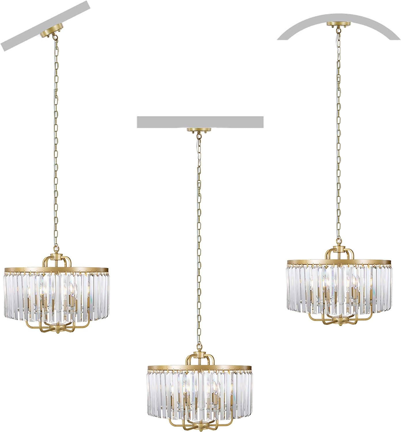 Gold Crystal Chandelier, 6 Lights Modern Gold Drum Chandelier Light Hanging Round Light Fixture for Dining Room, Living Room, Bedroom, Entryway, Kitchen, Foyer, 20'' W
