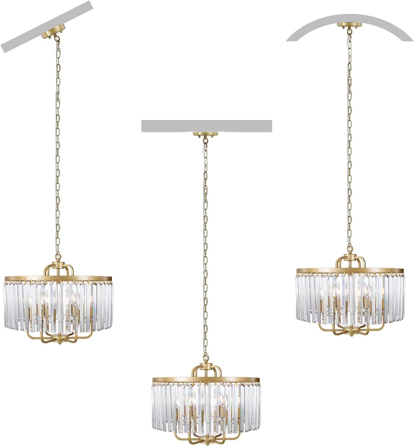 Gold Crystal Chandelier, 6 Lights Modern Gold Drum Chandelier Light Hanging Round Light Fixture for Dining Room, Living Room, Bedroom, Entryway, Kitchen, Foyer, 20'' W