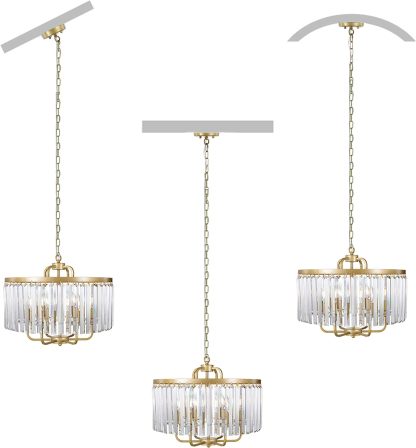 Gold Crystal Chandelier, 6 Lights Modern Gold Drum Chandelier Light Hanging Round Light Fixture for Dining Room, Living Room, Bedroom, Entryway, Kitchen, Foyer, 20'' W