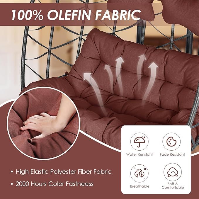 Double Egg Chair with Stand Wicker Swing Chair for 2 Person