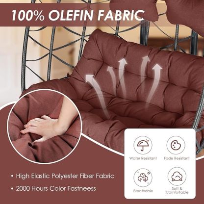 Double Egg Chair with Stand Wicker Swing Chair for 2 Person