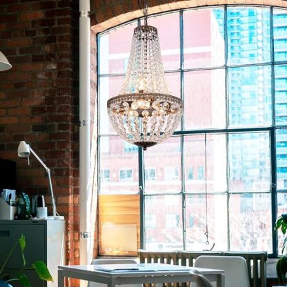 6 Lights French Empire Crystal Chandelier, 13 Inch Farmhouse Pendant Chandeliers Lighting, Adjustable Antique Bronze Ceiling Light