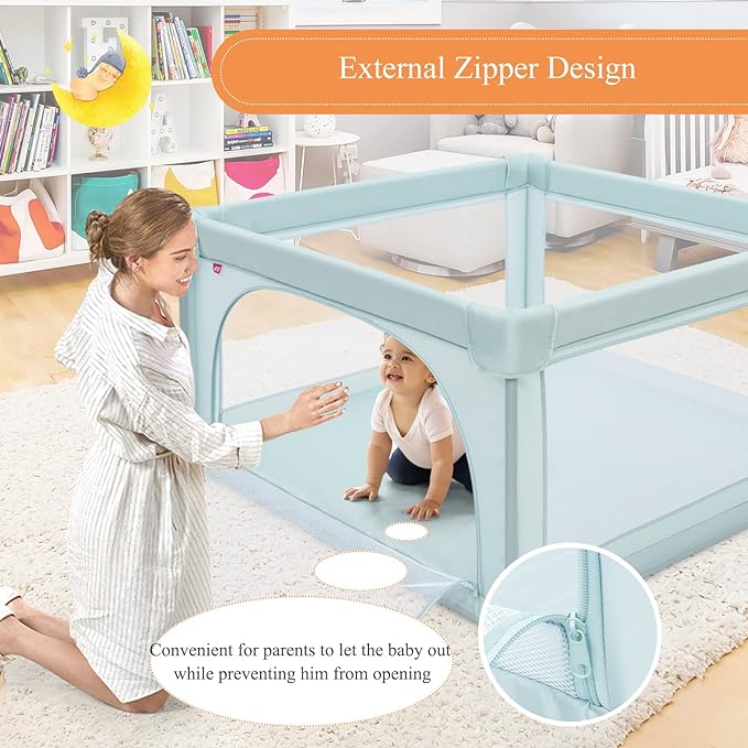 Extra Large Baby Gate Playpen w/ 50 Ocean Balls, No Gaps Infant Safety Gates with Breathable Mesh