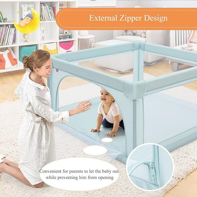 Extra Large Baby Gate Playpen w/ 50 Ocean Balls, No Gaps Infant Safety Gates with Breathable Mesh