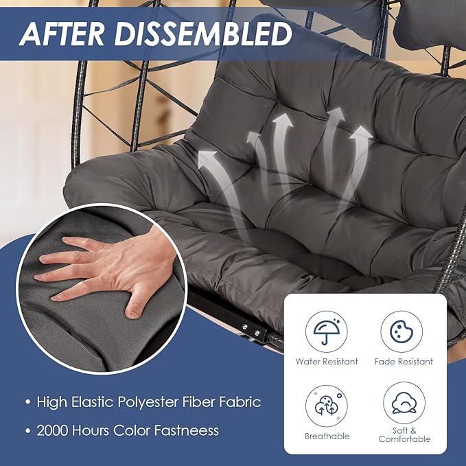 Double Egg Chair with Stand Wicker Swing Chair for 2 Person