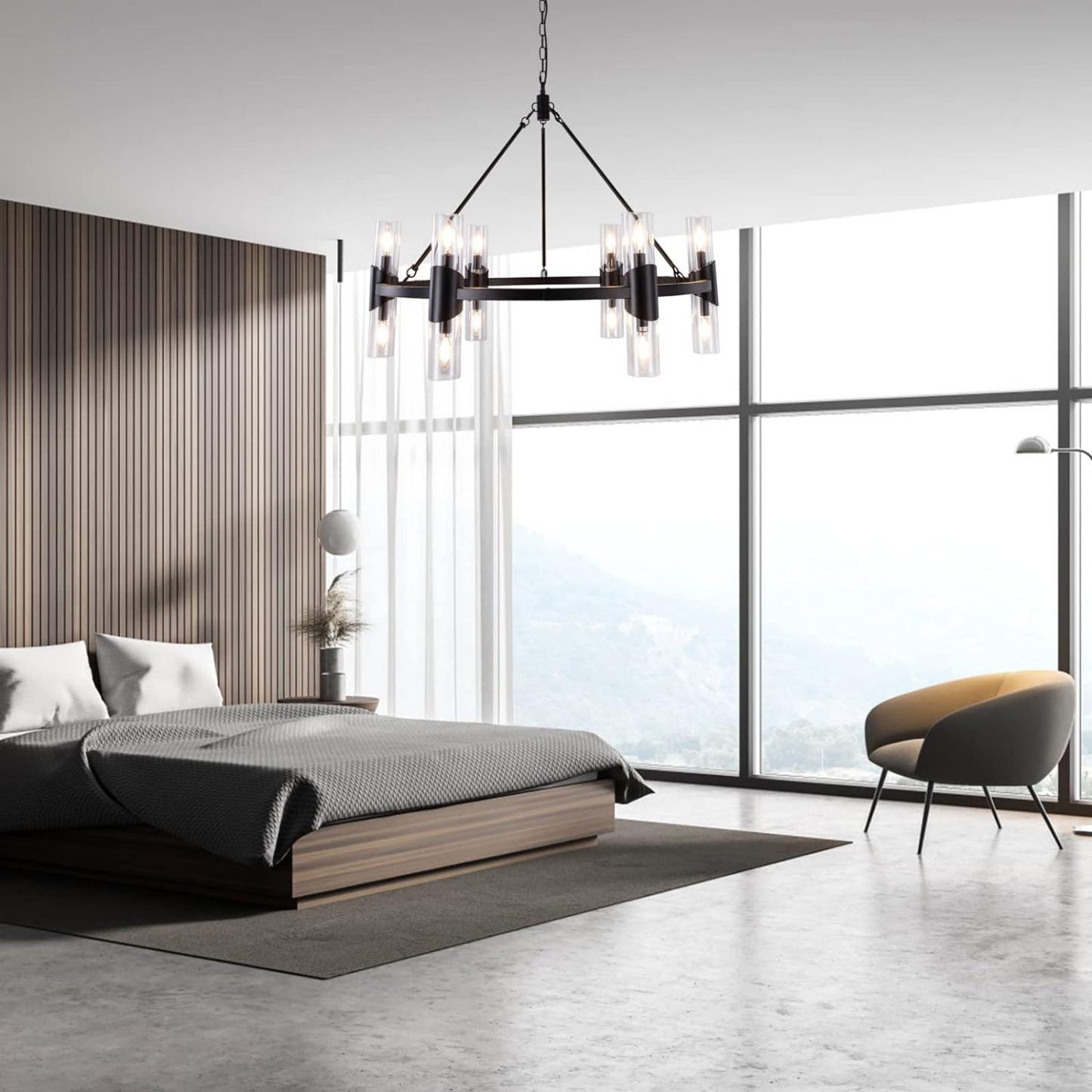 Black Farmhouse Chandelier 38 inch, 12 Lights Modern Wagon Wheel Chandeliers for Dining Room Entryway