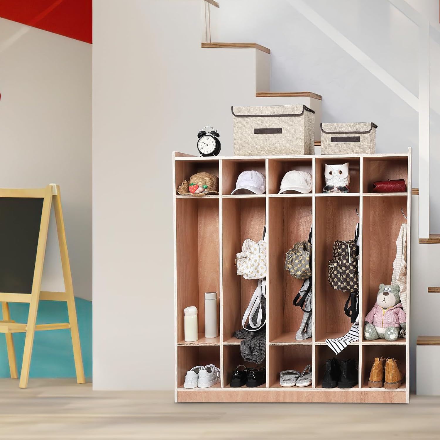 5-Section Classroom Coat Locker Glazed Finished, 10 Cubbies for Classrooms
