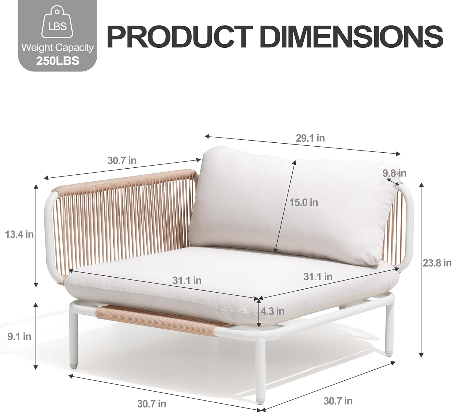 Patio Furniture Set, Outdoor Patio Furniture Oversized Metal Patio Sectional Sofa, 2-Seat Conversation Set with Cushion for Indoor and Outdoor, White Frame & Meige Mat