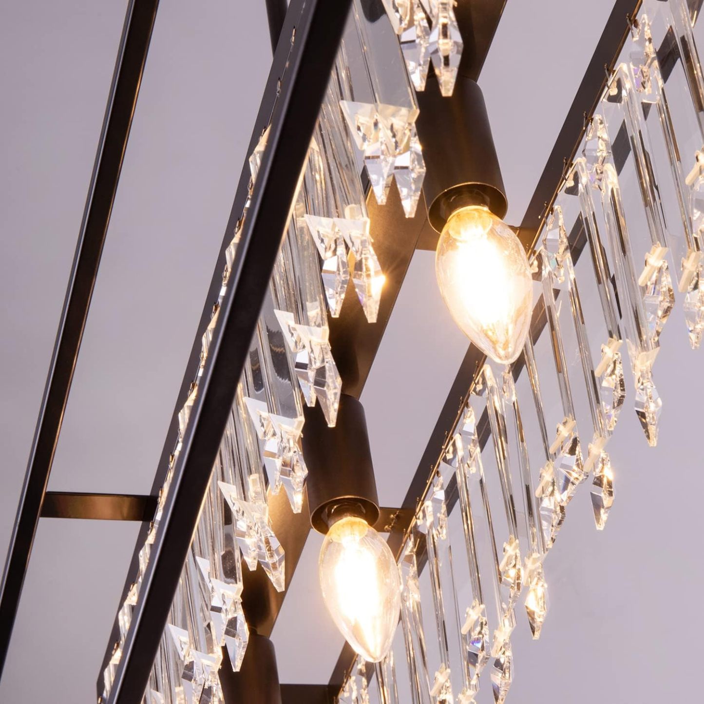 Farmhouse Chandelier for Kitchen Island Light with K9 Crystal, Black Rectangle Dining Room Lighting Fixtures Hanging