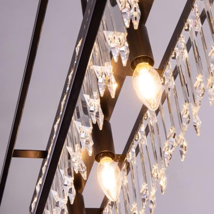 Farmhouse Chandelier for Kitchen Island Light with K9 Crystal, Black Rectangle Dining Room Lighting Fixtures Hanging