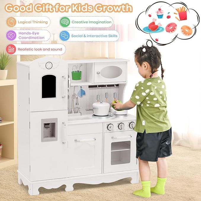 Kids Kitchen Playset, Wooden Pretend Play Kitchen for Toddlers