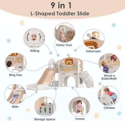 9 in 1 Toddler Slide, Kid Slide for Toddlers Age 1-3 with Ring Toss