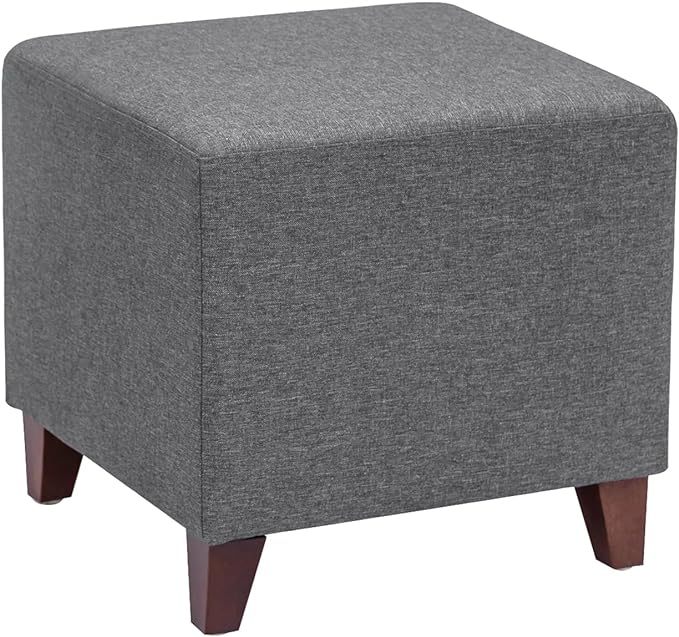 Square Ottoman Fabric Cube Foot Rest Stool with Wooden Legs