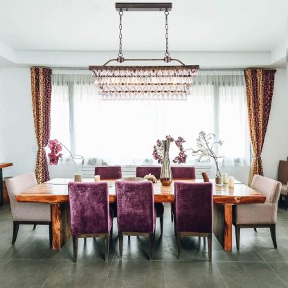 Dining Room Crystal Chandelier,30 inch Antique Bronze Rectangle Crystal Ceiling Light,4 Lights Farmhouse Kitchen Island Lighting