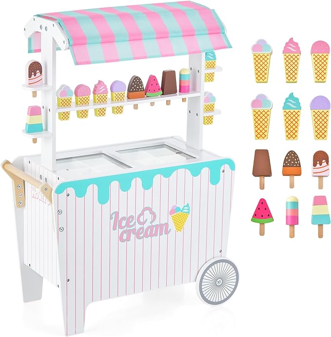 Wooden Grocery Store Playset w/12 Pieces Play Accessories