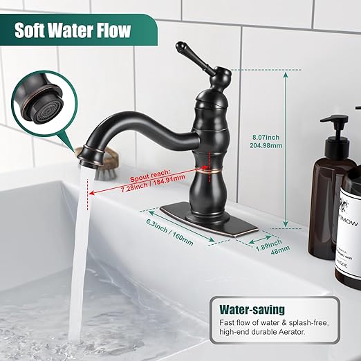 Oil Rubbed Bronze Bathroom Sink Faucet 1 Hole Single Handle Vanity Mixer Tap Deck Mount Lavatory Pop Up Drain with Overflow Included Commercial Bathroom Faucet Single Handle Bathroom Sink Faucet