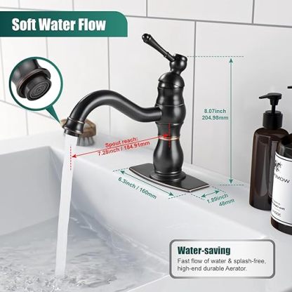 Oil Rubbed Bronze Bathroom Sink Faucet 1 Hole Single Handle Vanity Mixer Tap Deck Mount Lavatory Pop Up Drain with Overflow Included Commercial Bathroom Faucet Single Handle Bathroom Sink Faucet