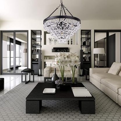 Modern Crystal Chandeliers, 6 Lights Black Chandeliers for Dining Room, Farmhouse Ceiling Light Fixture for Foyer, Bedroom, Living Room, Entryway, Kitchen Island, 20”Dia