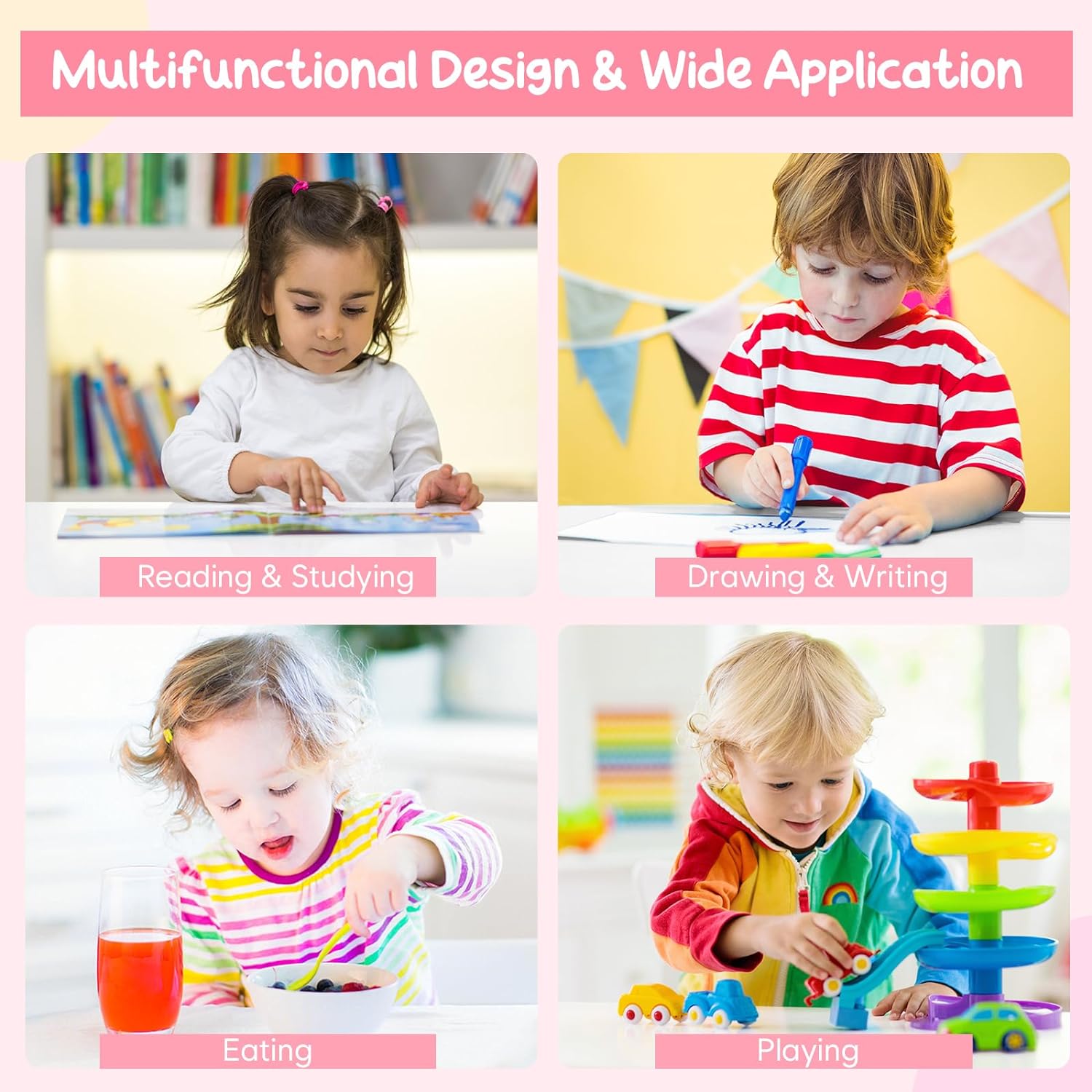 Kids Table and Chair Set, Wooden Children Activity Table and 2 Chairs