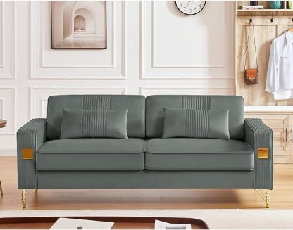 79”W Velvet Small Sofa Couch, Modern Oversized Loveseat with 2 Matching Pillows