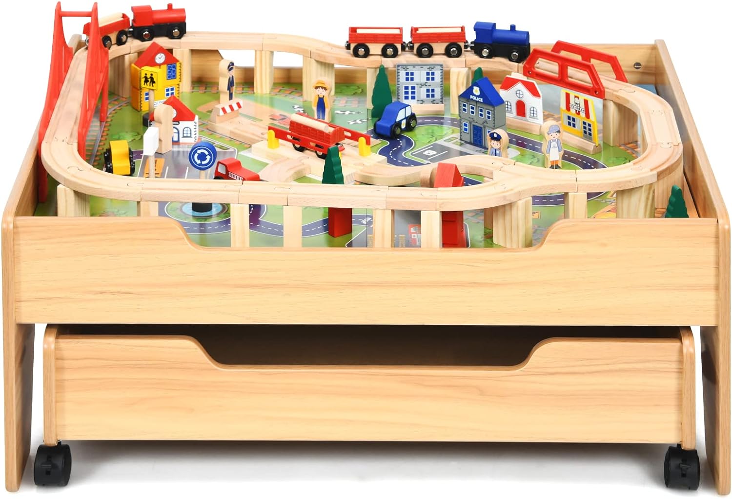 Wooden Kids Activity Table with Storage Drawer, 100 Multicolor Pieces