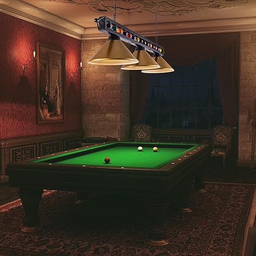 Pool Table Light,59”Billiards Lights for 7' 8' 9' Table, Hanging Over Pool Table Light with Gold Shade and Billiard Ball Decor