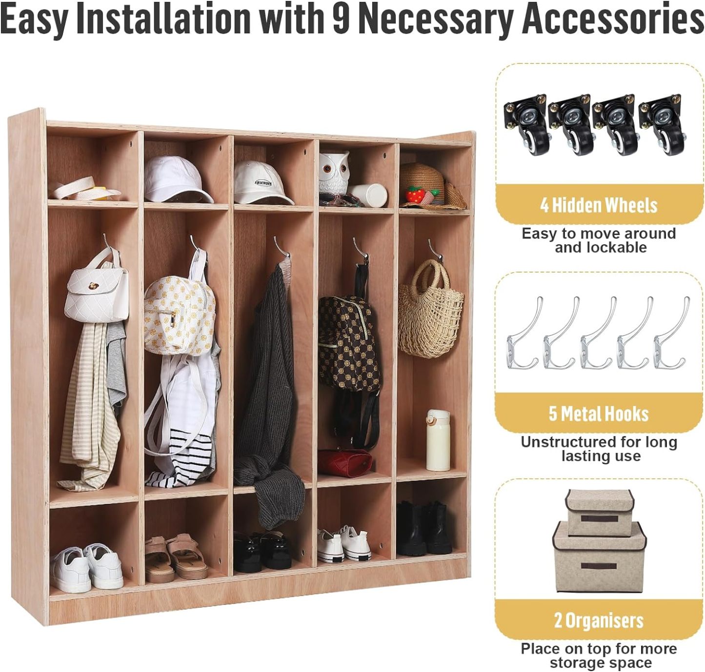 5-Section Classroom Coat Locker, 10 Cubbies for Classrooms