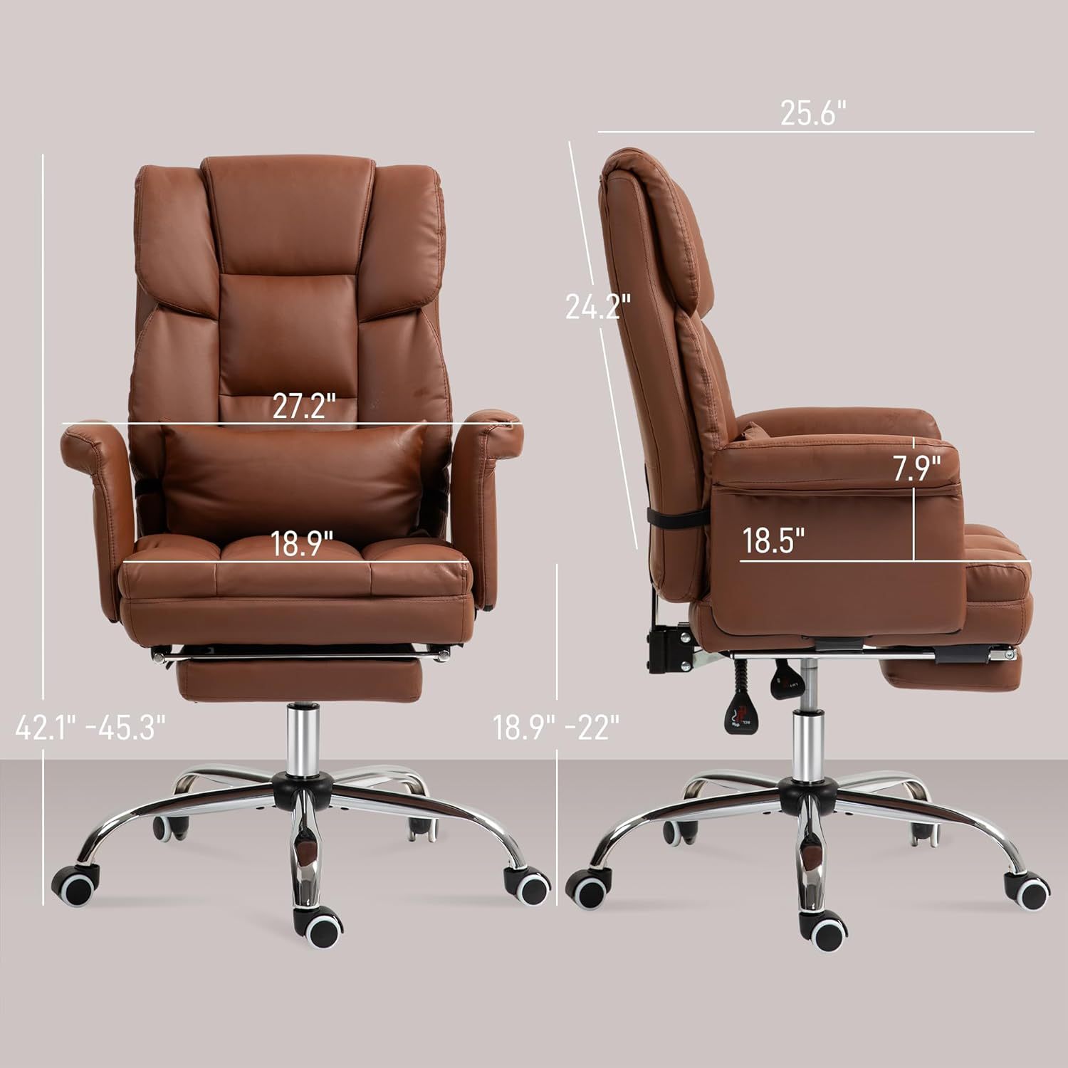Executive Office Chair with Footrest and Lumbar Support, PU Leather Ergonomic Office Desk Chair, Reclining and Swivel Chair