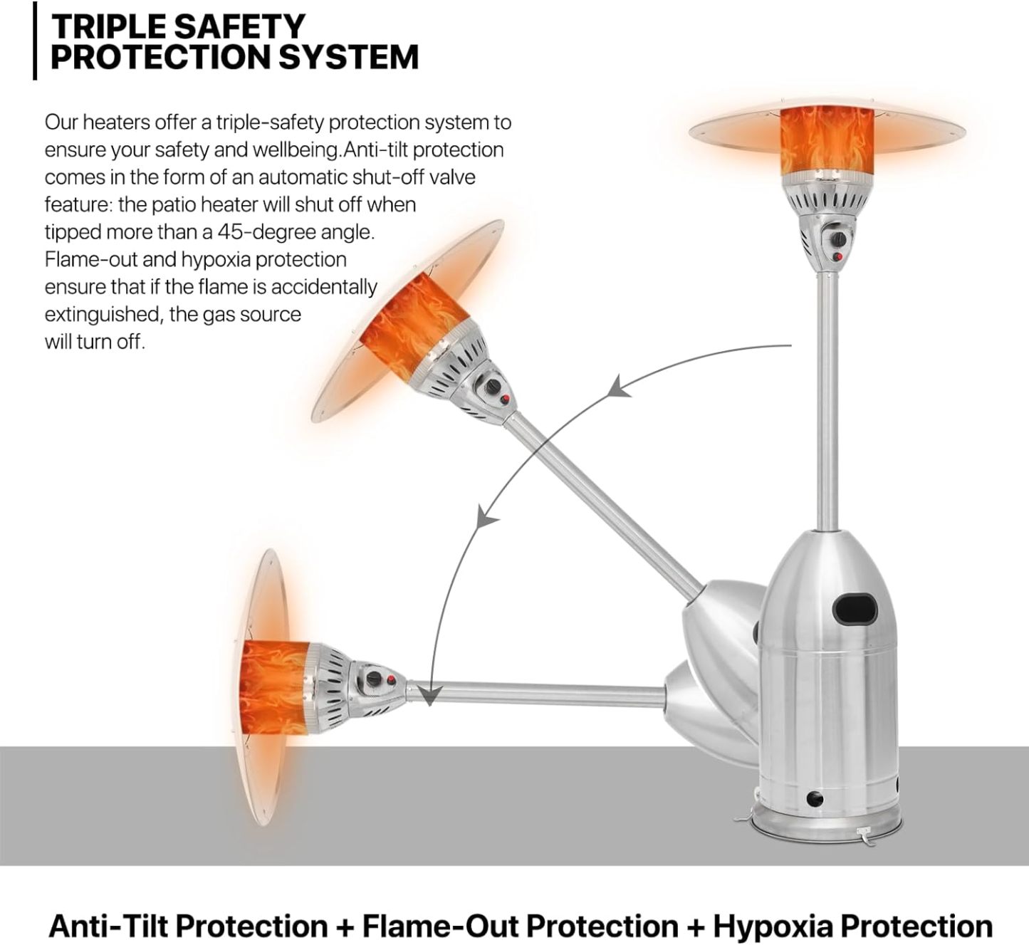 41000 BTU Propane Patio Heater with Wheels and Stainless Steel Burner Outdoor Patio Heater for Commercial Use, Residential, Garden, Backyard, Porch, Deck, Balcony (Silver)